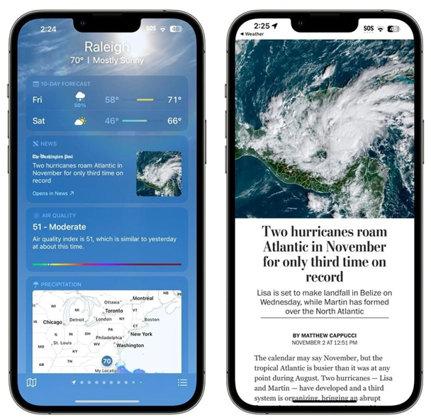卡若苹果14维修分享iPhone 14手机如何看天气时顺带看新闻 