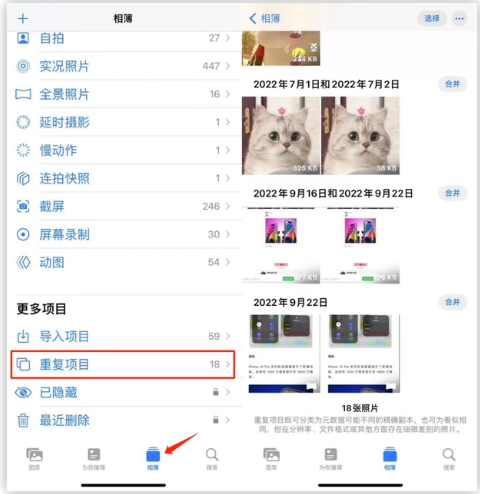 卡若苹果手机维修分享iOS 16 中相册重复项目功能使用方法 